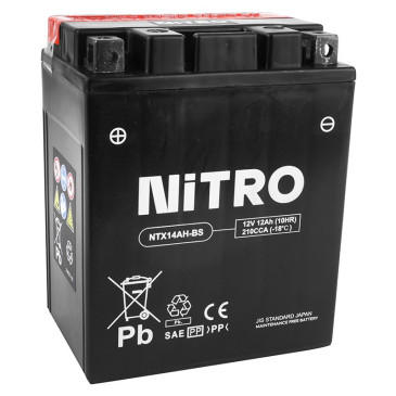 BATTERY 12V 12 Ah NTX14AH-BS NITRO MF MAINTENANCE FREE WITH ACID PACK (Lg134x wd89xH166mm) 5414837137696