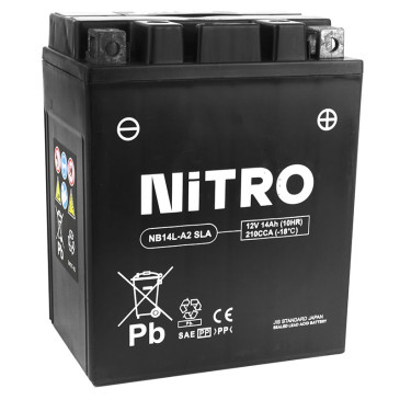 BATTERY 12V 14Ah NB14L-A2 NITRO SLA MAINTENANCE FREE "READY TO USE" (Lg134xWd88xH166) (EQUALS YB14L-A2 / AGM / GEL) 5414837156505
