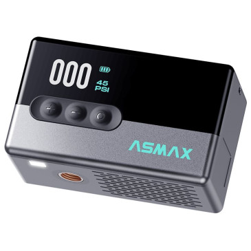 COMPRESSEUR/GONFLEUR/POMPE PORTABLE UNIVERSEL ASMAX T30 DIGITAL 120 PSI 8,3 BARS MAX (FONCTION ECLAIRAGE, DETECTION PRESSION PNEU, PRE REGLAGE DE LA PRESSION, ARRET AUTOMATIQUE)