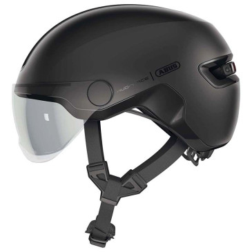 CASQUE VELO ADULTE ABUS URBAIN HUD-Y ACE VELOURS NOIR ECLAIRAGE INTEGRE TAILLE M (54-58cm) REGLAGE MOLETTE 4003318919930