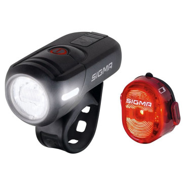ECLAIRAGE VELO USB KIT SIGMA AURA MICRO SET (AUTONOMIE 6H MODE STANDARD ET 21H MODE ECO) NOIR - HOMOLOGUE - ADAPTE L'ECLAIRAGE EN FONCTION DE LA LUMINOSITE 4016224174607