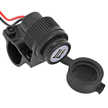 CHARGEUR PRISE USB AVOC 12V 2A DOUBLE USB + FIXATION GUIDON (ETANCHE) (DIAM 39mm - L 60mm) (FUSIBLE DE PROTECTION) 3700948099209