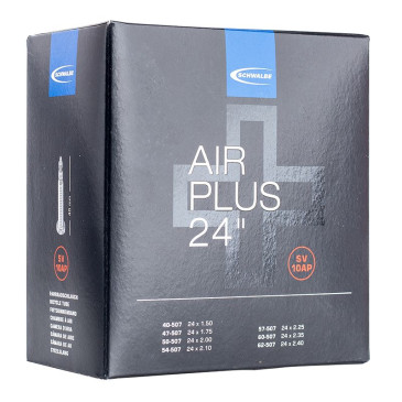 CHAMBRE A AIR VELO 24 x 1.50-2.4.00 VTT SCHWALBE AIR PLUS VALVE STANDARD TOUT ALU VALVE PRESTA 40MM (54/75-507) (AV10D) 4026495905329