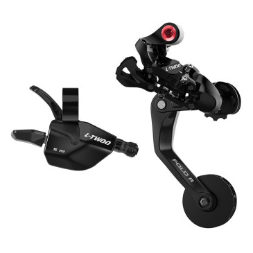 TRANSMISSION VELO PLIANT URBAIN LTWOO MANETTE GAUCHE 5V. ET DERAILLEUR ARRIERE LTWOO 5V. NOIR POUR VELO PLIANT BROMPTON (VENDU A L'UNITE) 3700948311363