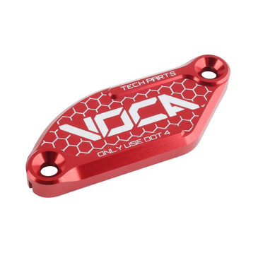 COUVERCLE DE MAITRE CYLINDRE DE FREIN 50 A BOITE VOCA POUR DERBI 50 SENDA DRD 2006>/RIEJU 50 MRT/SHERCO 50 SE-R, SM-R/APRILIA 50 SX, RX ROUGE ALUMINIUM CNC -J.JUAN-