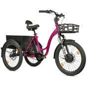 TRICYCLE ELECTRIQUE/VAE CITY LEADER FOX 24" CURTIS 2025 MIXTE BORDEAUX BRILLANT 3V SHIMANO NEXUS MOTEUR ROUE AV BAFANG 36V 45Nm BATTERIE 17,4Ah FREIN ET RETROPEDALAGE 8592826110626
