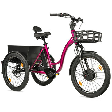 TRICYCLE ELECTRIQUE/VAE CITY LEADER FOX 24" CURTIS 2025 MIXTE BORDEAUX BRILLANT 3V SHIMANO NEXUS MOTEUR ROUE AV BAFANG 36V 45Nm BATTERIE 17,4Ah FREIN ET RETROPEDALAGE 8592826110626