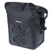 SACOCHE ARRIERE VELO LATERALE BASIL NAVIGATOR CYCLOTOURISTE WATERPROOF 12-15L NOIR FIXATION MIK HOOKS ON SUR PORTE BAGAGE (32x15x25.5cm) AVEC POIGNEE ET BANDOUILLERE FERMETURE ENROULEMENT 8715019182693