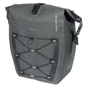 SACOCHE ARRIERE VELO LATERALE BASIL NAVIGATOR STORM CYCLOTOURISTE WATERPROOF 25-31L NOIR FIXATION MIK HOOKS SUR PORTE BAGAGE (41x15x27cm) AVEC POIGNEE ET BANDOUILLERE FERMETURE ENROULEMENT 8715019182679