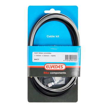 TRANSMISSION DERAILLEUR ELVEDES UNIVERSEL NOIR POUR SRAM GAINE 2,25M NOIR / CABLE GALVA 1,8M (KIT TRANSMISSION 1CABLE/1 GAINE) 8716706001044