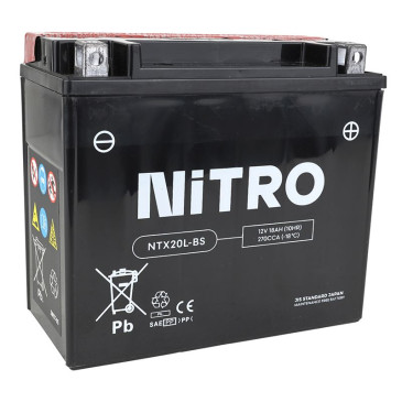BATTERY 12V 18Ah NTX20L-BS NITRO MF MAINTENANCE FREE-SUPPLIED WITH ACID PACK (Lg175xWd87xH155) (EQUALS YTX20L-BS) 5414837002802