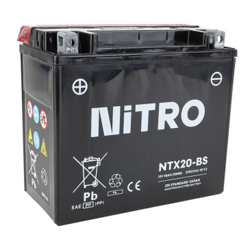 BATTERY 12V 18Ah NTX20-BS NITRO MF MAINTENANCE FREE-SUPPLIED WITH ACID PACK (Lg175xWd87xH155) (EQUALS YTX20-BS) 5414837002796
