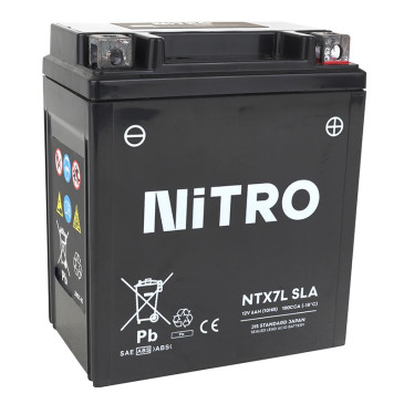 BATTERIE 12V 6 Ah NTX7L NITRO SLA SANS ENTRETIEN PRETE A L'EMPLOI (Lg114xL71xH131mm) (EQUIVALENT YTX7L-BS / AGM / GEL) 5414837156437