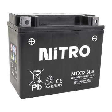 BATTERIE 12V 10 Ah NTX12 NITRO SLA SANS ENTRETIEN PRETE A L'EMPLOI (Lg150xL87xH130mm) (EQUIVALENT YTX12-BS / AGM / GEL) 5414837156352