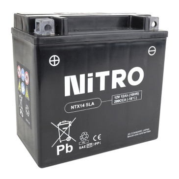 BATTERY 12V 12Ah NTX14 NITRO SLA MAINTENANCE FREE "READY TO USE" (Lg150xWd86xH145) (EQUALS YTX14-BS / AGM / GEL) 5414837156383