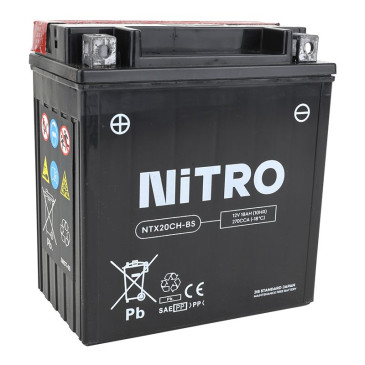 BATTERY 12V 18Ah NTX20CH-BS NITRO MF MAINTENANCE FREE-SUPPLIED WITH ACID PACK (EQUALS YTX20CH-BS) 5414837137771