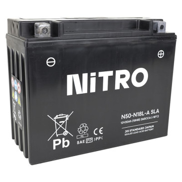 BATTERY 12V 20Ah N50N18L-A NITRO SLA MAINTENANCE FREE "READY TO USE" (Lg205xWd90xH162) (EQUALS Y50N18L-A / AGM / GEL) 5414837156338