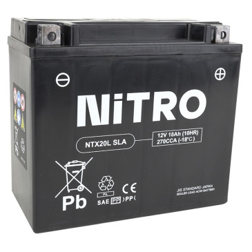 BATTERY 12V 18Ah NTX20L NITRO SLA MAINTENANCE FREE "READY TO USE" (Lg175xWd87xH155) (EQUALS YTX20L-BS / AGM / GEL) 5414837156406