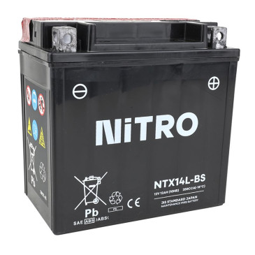 BATTERY 12V 12 Ah NTX14L-BS NITRO MF MAINTENANCE FREE WITH ACID PACK (Lg150x wd87xH145mm) 5414837002741