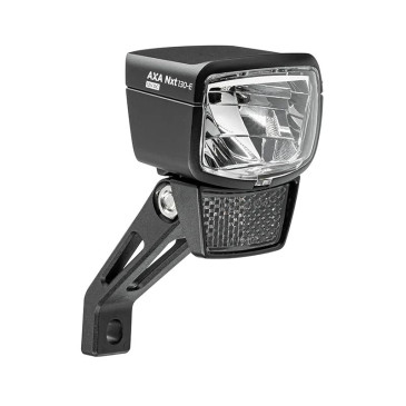 ECLAIRAGE VELO VAE / E-BIKE AVANT SUR FOURCHE AXA NXT 80 E-BIKE 6-12V 80LUX HOMOLOGUE NOIR COMPATIBLE DYNAMO - POUR VOIR A 100M ET VISIBLE A 5.5KMS 8713249351360