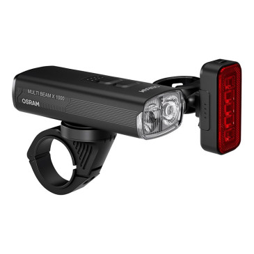 ECLAIRAGE VELO USB KIT SUR CINTRE/TIGE DE SELLE OSRAM LEDsBike Multi Beam X 1000 NOIR FONCTION ECLAIRAGE AUTOMATIQUE/ FEU STOP (AUTONOMIE MODE 100% 4H) (AVANT+ARRIERE) 4062172426060
