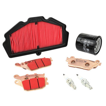 KIT ENTRETIEN MOTO ADAPTABLE KAWASAKI 650 Z650 2017>, Z650 RS 2022>, NINJA 650 2017> PLAQUETTE METAL FRITTE (PACK 7 PIECES) -SELECTION P2R PREMIUM- 3667385010696