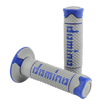 REVETEMENT POIGNEE DOMINO MOTO OFF ROAD A260 GRIS/BLEU CLOSED END 120mm (PAIRE) 8033900034136