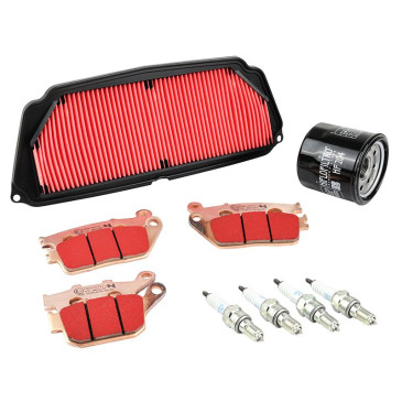 KIT ENTRETIEN MOTO ADAPTABLE HONDA 650 CB F 2014>2018, CBR F 2014>2018 PLAQUETTE METAL FRITTE (PACK 9 PIECES) -SELECTION P2R PREMIUM- 3667385011051