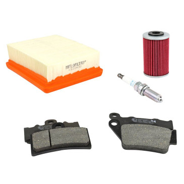 KIT ENTRETIEN MOTO ADAPTABLE KTM 125 DUKE 2011>2016, RC 125 2014>2020, 390 DUKE 2013>2016, RC 390 2014>2020 PLAQUETTE ORGANIQUE (PACK 5 PIECES) -SELECTION P2R PREMIUM- 3667385011761