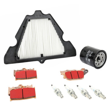 KIT ENTRETIEN MOTO ADAPTABLE KAWASAKI 1000 VERSYS 2012>2018 PLAQUETTE METAL FRITTE (PACK 9 PIECES) -SELECTION P2R PREMIUM- 3667385010627