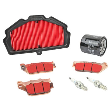 KIT ENTRETIEN MOTO ADAPTABLE KAWASAKI 650 VERSYS 2015> PLAQUETTE METAL FRITTE (PACK 7 PIECES) -SELECTION P2R PREMIUM- 3667385010702