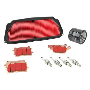 KIT ENTRETIEN MOTO ADAPTABLE HONDA 650 CB R 2019>, CBR R 2019> PLAQUETTE METAL FRITTE (PACK 9 PIECES) -SELECTION P2R PREMIUM- 3667385011075