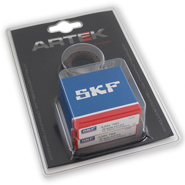 ROULEMENT D'EMBIELLAGE + JOINT 50 A BOITE ARTEK K2 SKF ADAPTABLE DERBI 50 SENDA, GPR/GILERA 50 SMT, RCR (MOTEUR EURO 2 + EURO 3) (KIT 6204 SKF POLYAMIDE C4 + JOINT SPI VITON)