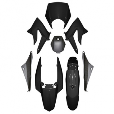 FAIRINGS/BODY PARTS FOR 50cc MOTORBIKE DERBI 50 SENDA DRD 2011> BLACK GLOSS (8 PARTS KIT) SELECTION P2R-